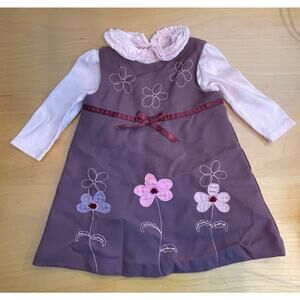 Talbots Kids Bib Overall Dress Bloomer Set 12 Months Purple Floral Spring